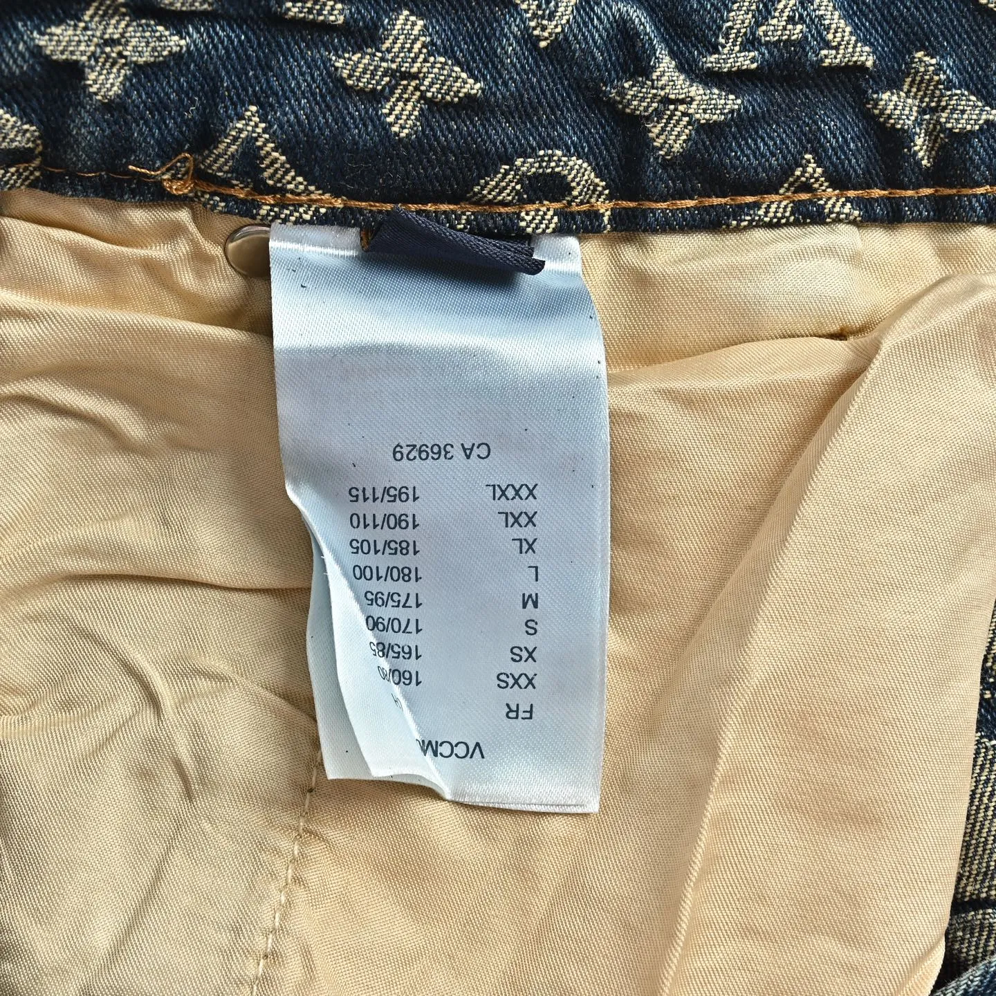 Louis Vuitton/Louis Vuitton all-over printed side leather strip washed blue jeans